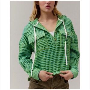 Urban Outfitters BDG Pullover S Green Cotton Waffle‎ Knit Henley Boho